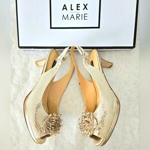 Alex Marie Marla Gold sling back Embellished Heels
